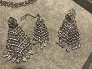 American Diamond Style Necklace Set - Silver - Necklace Set