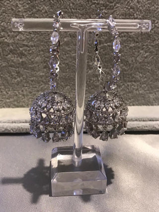 American Diamond Style Statement Earrings - Silver