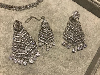 American Diamond Style Necklace Set - Silver - Necklace Set