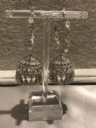 American Diamond Style Statement Earrings - Silver