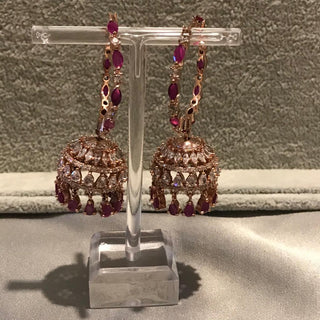 American Diamond Style Statement Earrings - Hot Pink / Rose Gold