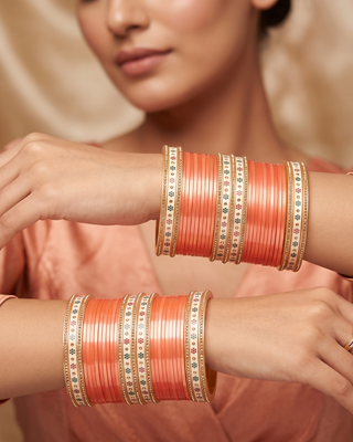 Peach Ombre Bridal Choora / Bangles Set (2.4-2.6)