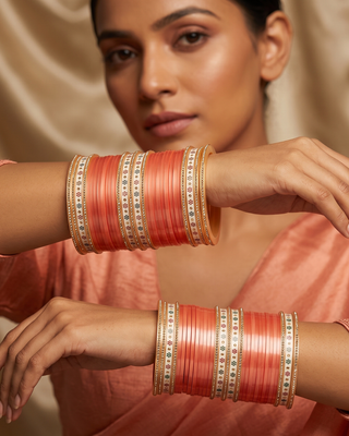 Peach Ombre Bridal Choora / Bangles Set (2.4-2.6)