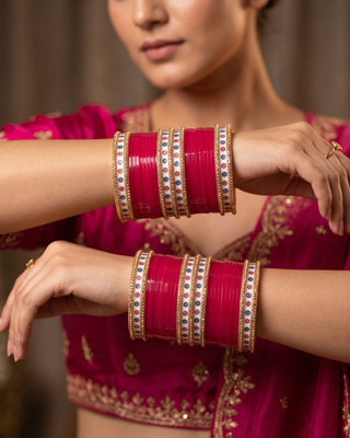 Gajri Pink Heritage Bridal Choora / Bangles Set (2.4-2.6)