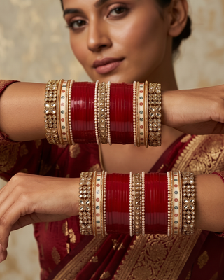 Red Pearly Bridal Choora / Bangles Set (2.6-2.8)