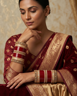 Red Pearly Bridal Choora / Bangles Set (2.6-2.8)