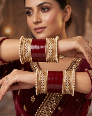 Deep Red/Maroon Toned Bridal Choora / Bangles Set (2.6-2.8)