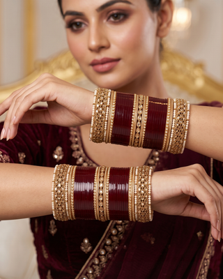 Maroon Royal Pearly Bridal Choora / Bangles Set (2.6-2.8)