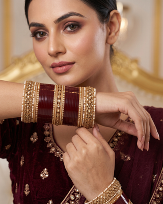 Maroon Royal Pearly Bridal Choora / Bangles Set (2.6-2.8)