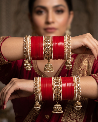Red Royal Pearly Jhumki Bridal Choora / Bangles Set (2.6-2.8)