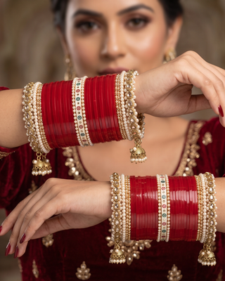 Red Pearly Jhumki Bridal Choora / Bangles Set (2.6-2.8)