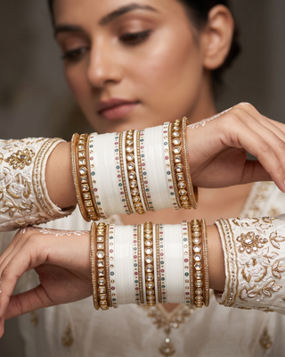 White Kundan Bridal Choora / Bangles Set (2.6-2.8)
