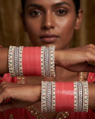 Gajri Coral Pink Bridal Choora / Bangles Set (2.6-2.8)