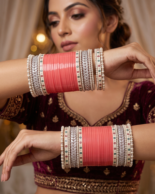 Gajri Coral Pink Bridal Choora / Bangles Set (2.6-2.8)