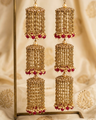 Traditional Triple-Tier Golden Cascade Kaleerein with Red Drops | Tanniskka Bridal