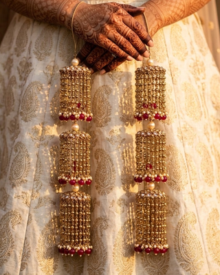 Traditional Triple-Tier Golden Cascade Kaleerein with Red Drops | Tanniskka Bridal