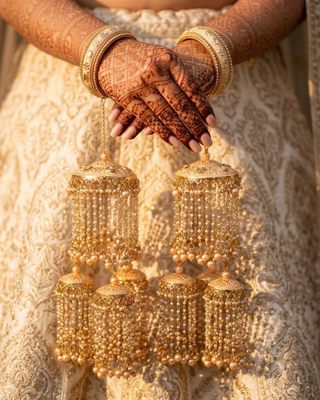 Ivory & Golden Multi-Tier Pearl Waterfall Bridal Kalire | Tanniskka Bridal