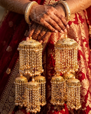 Ivory & Golden Multi-Tier Pearl Waterfall Bridal Kalire | Tanniskka Bridal