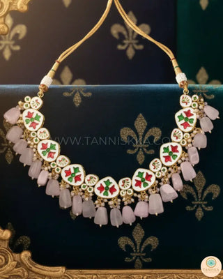 MEEREN Kundan Choker Necklace Set (Baby Pink) - Necklace Set