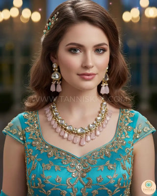 MEEREN Kundan Choker Necklace Set (Baby Pink) - Necklace Set