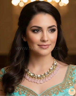 MEEREN Kundan Choker Necklace Set (Baby Pink) - Necklace Set
