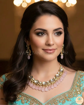 MEEREN Kundan Choker Necklace Set (Baby Pink) - Necklace Set