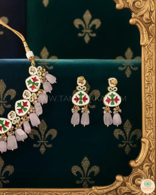 MEEREN Kundan Choker Necklace Set (Baby Pink) - Necklace Set