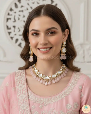 MEEREN Kundan Choker Necklace Set (Baby Pink) - Necklace Set