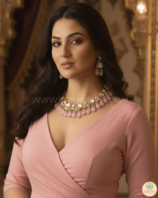 MEEREN Kundan Choker Necklace Set (Baby Pink) - Necklace Set