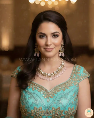 MEEREN Kundan Choker Necklace Set (Baby Pink) - Necklace Set