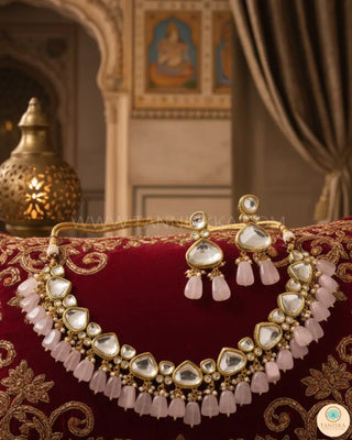 MEEREN Kundan Choker Necklace Set (Baby Pink) - Necklace Set