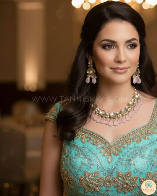 MEEREN Kundan Choker Necklace Set (Baby Pink) - Necklace Set