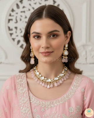 MEEREN Kundan Choker Necklace Set (Baby Pink) - Necklace Set