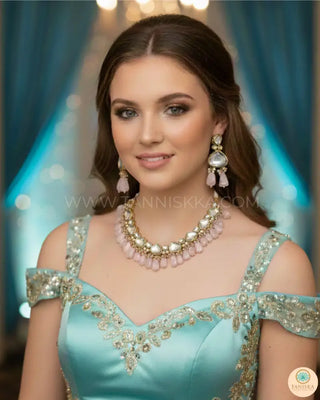 MEEREN Kundan Choker Necklace Set (Baby Pink) - Necklace Set