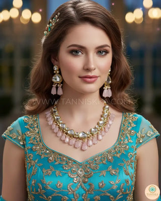 MEEREN Kundan Choker Necklace Set (Baby Pink) - Necklace Set