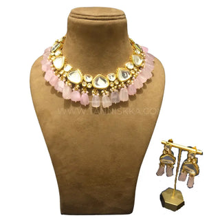 MEEREN Kundan Choker Necklace Set (Baby Pink) - Necklace Set