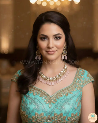 MEEREN Kundan Choker Necklace Set (Baby Pink) - Necklace Set