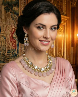 MEEREN Kundan Choker Necklace Set (Baby Pink. Mint Combo) - Necklace Set