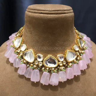 MEEREN Kundan Choker Necklace Set (Baby Pink. Mint Combo) - Necklace Set