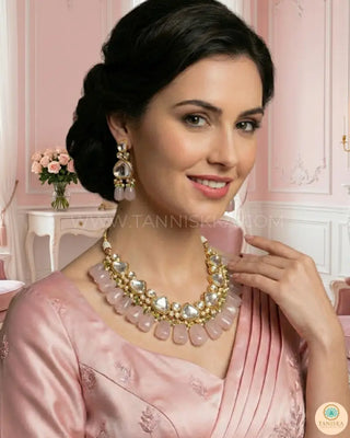 MEEREN Kundan Choker Necklace Set (Baby Pink. Mint Combo) - Necklace Set