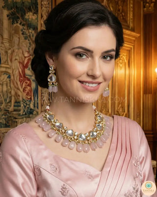 MEEREN Kundan Choker Necklace Set (Baby Pink. Mint Combo) - Necklace Set