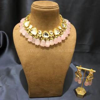 MEEREN Kundan Choker Necklace Set (Baby Pink. Mint Combo) - Necklace Set