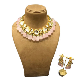 MEEREN Kundan Choker Necklace Set (Baby Pink. Mint Combo) - Necklace Set