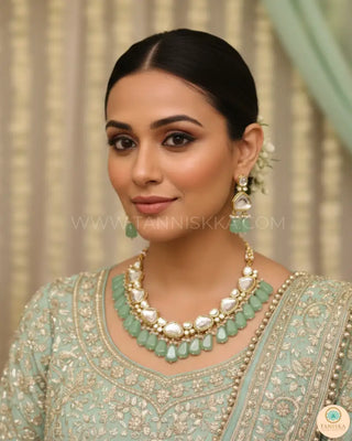 MEEREN Kundan Choker Necklace Set (Mint) - Necklace Set