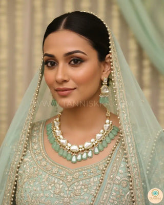 MEEREN Kundan Choker Necklace Set (Mint) - Necklace Set