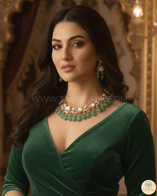 MEEREN Kundan Choker Necklace Set (Mint) - Necklace Set
