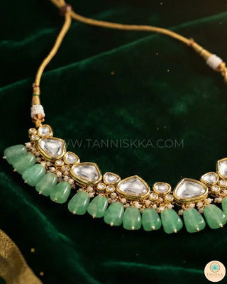 MEEREN Kundan Choker Necklace Set (Mint) - Necklace Set