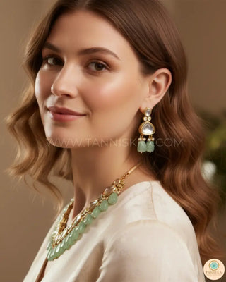 MEEREN Kundan Choker Necklace Set (Mint) - Necklace Set