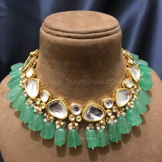 MEEREN Kundan Choker Necklace Set (Mint) - Necklace Set