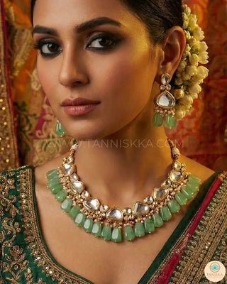 MEEREN Kundan Choker Necklace Set (Mint) - Necklace Set